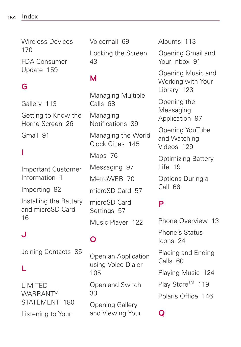 LG MS770 User Manual | Page 186 / 190