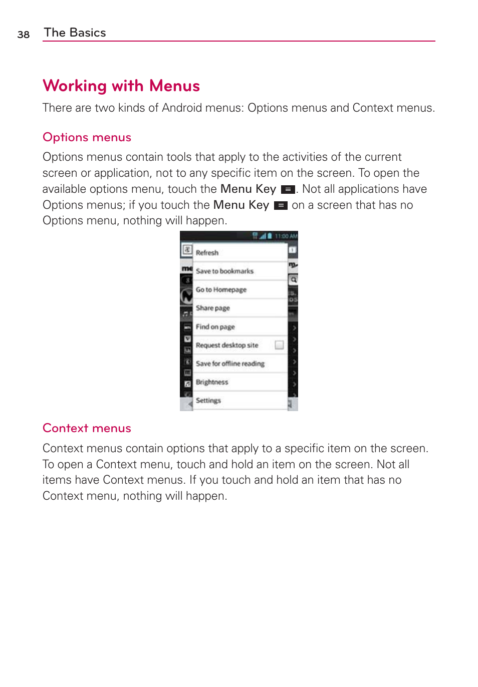 Working with menus | LG MS770 User Manual | Page 40 / 190