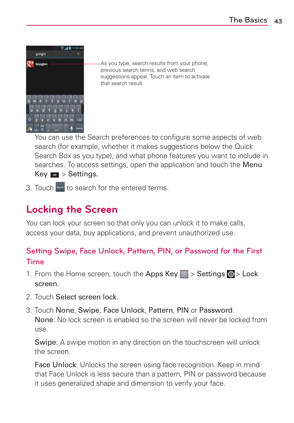 Locking the screen | LG MS770 User Manual | Page 45 / 190