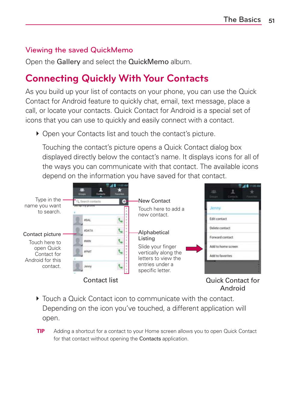 Connecting quickly with your contacts | LG MS770 User Manual | Page 53 / 190