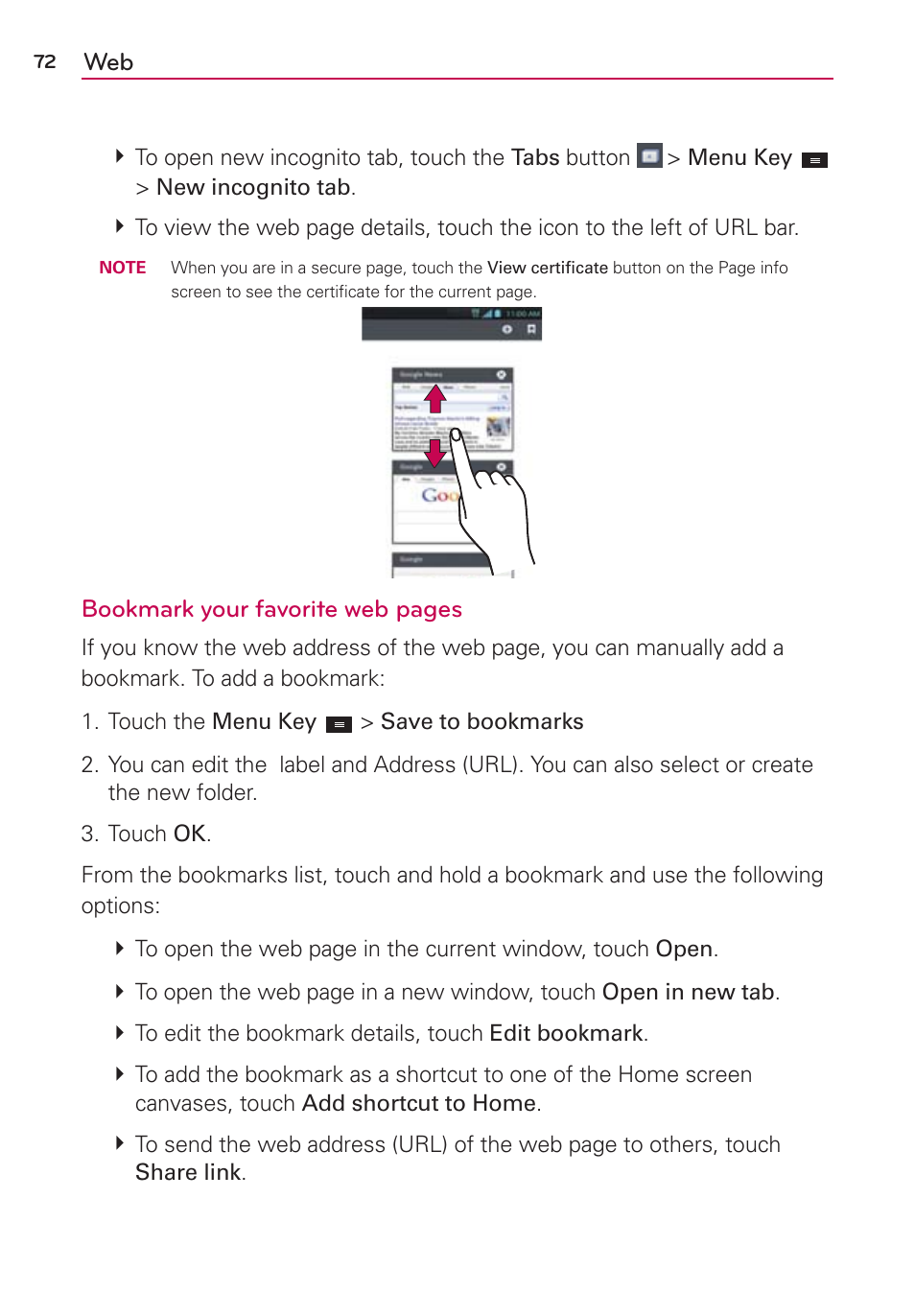 Bookmark your favorite web pages | LG MS770 User Manual | Page 74 / 190