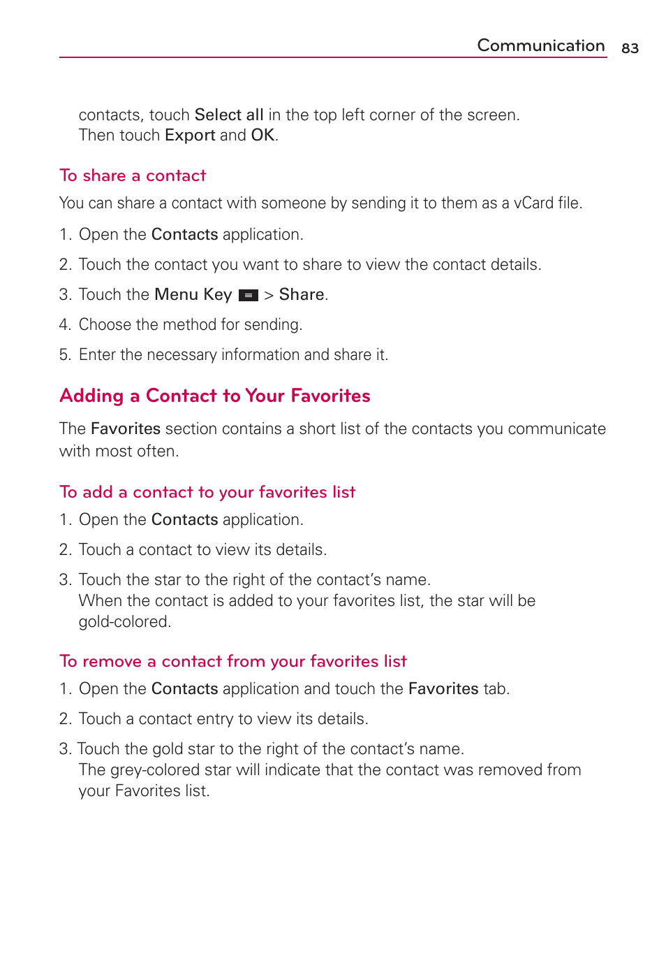 Adding a contact to your favorites | LG MS770 User Manual | Page 85 / 190