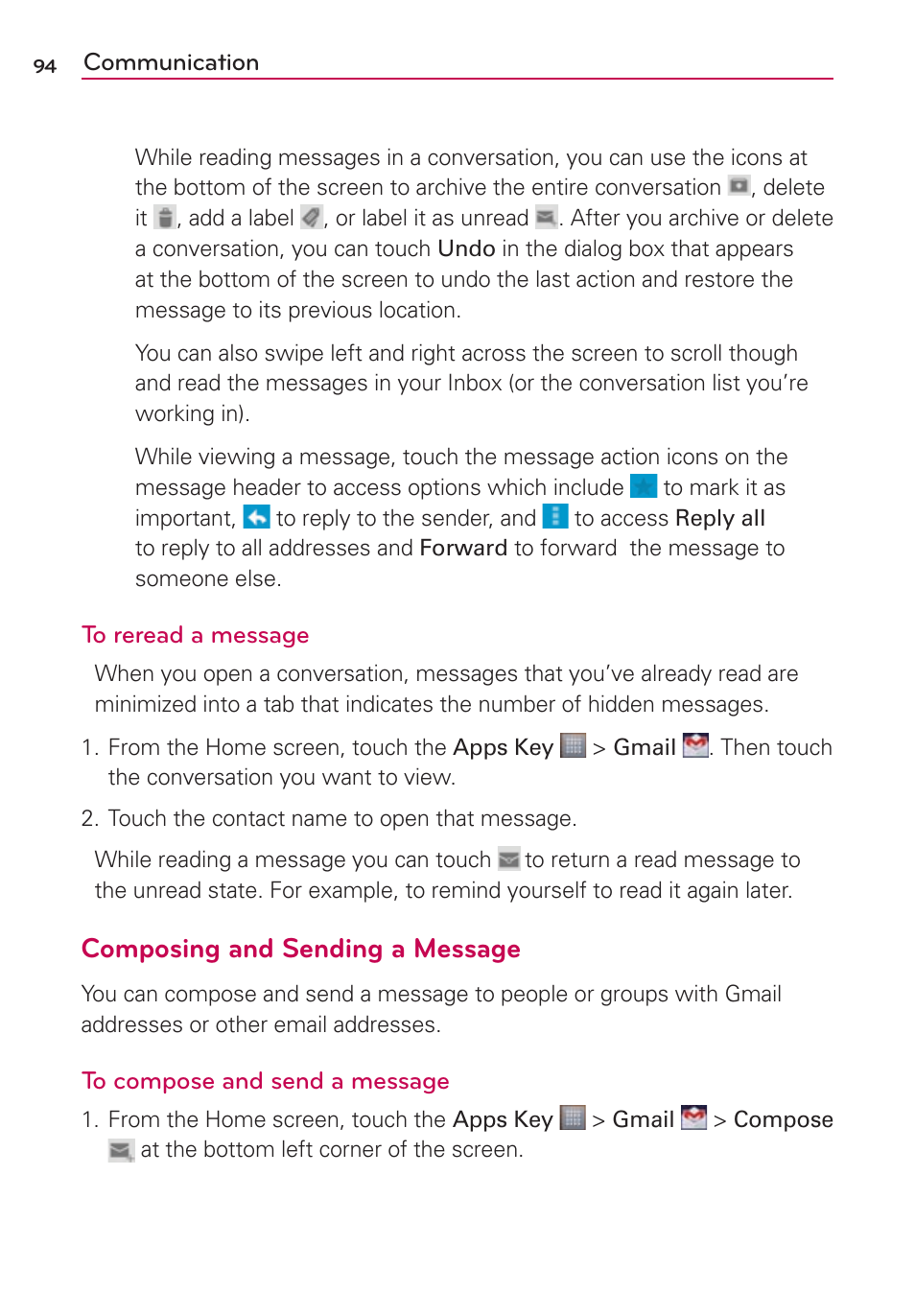 Composing and sending a message | LG MS770 User Manual | Page 96 / 190
