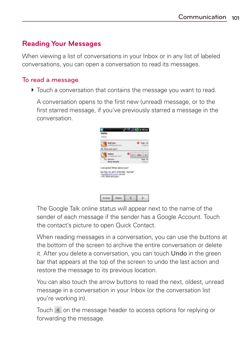 Reading your messages | LG VS910 User Manual | Page 103 / 239