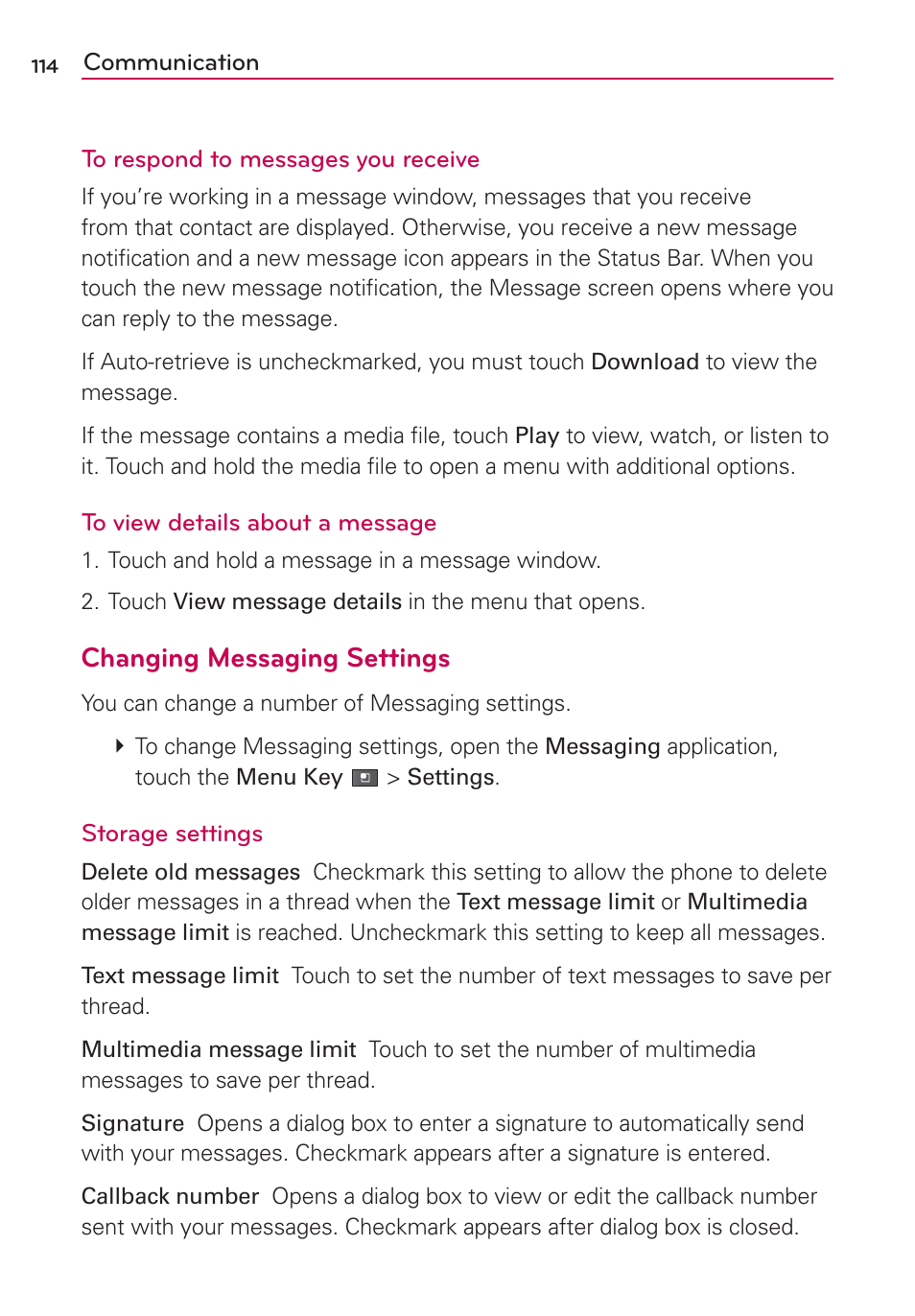 Changing messaging settings | LG VS910 User Manual | Page 116 / 239