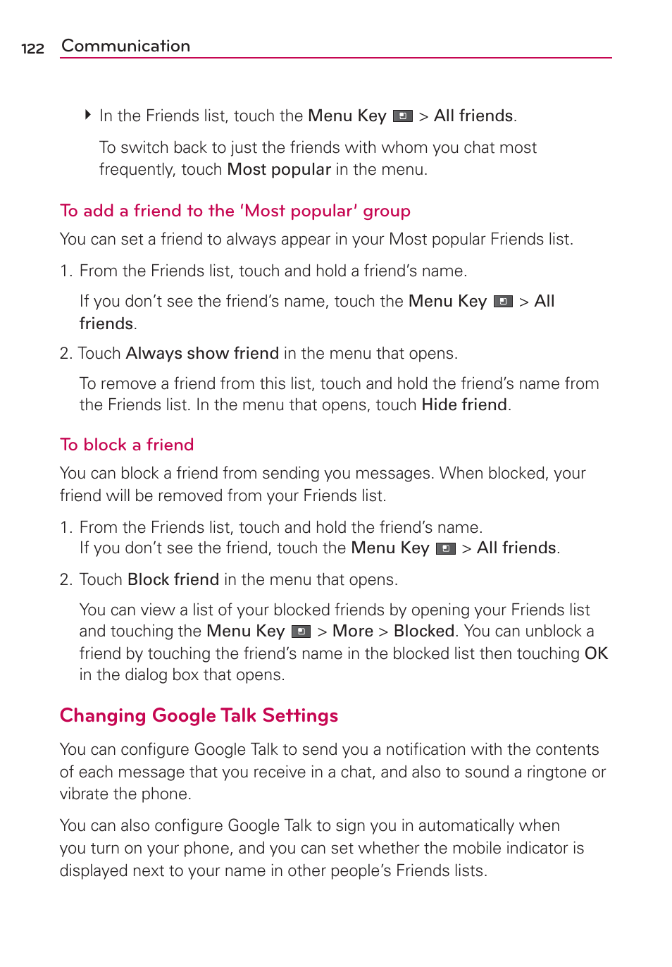 Changing google talk settings | LG VS910 User Manual | Page 124 / 239