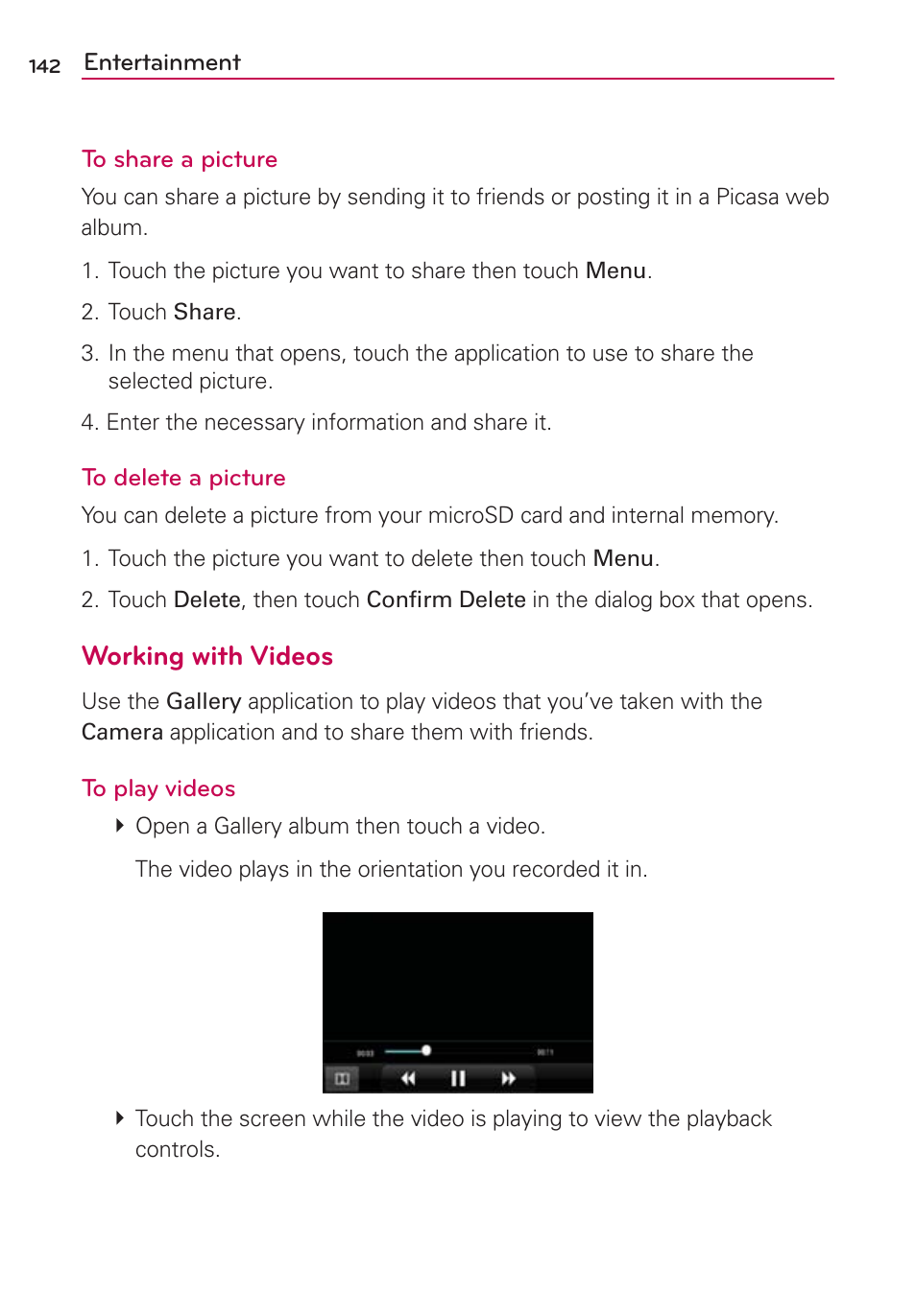 Working with videos | LG VS910 User Manual | Page 144 / 239