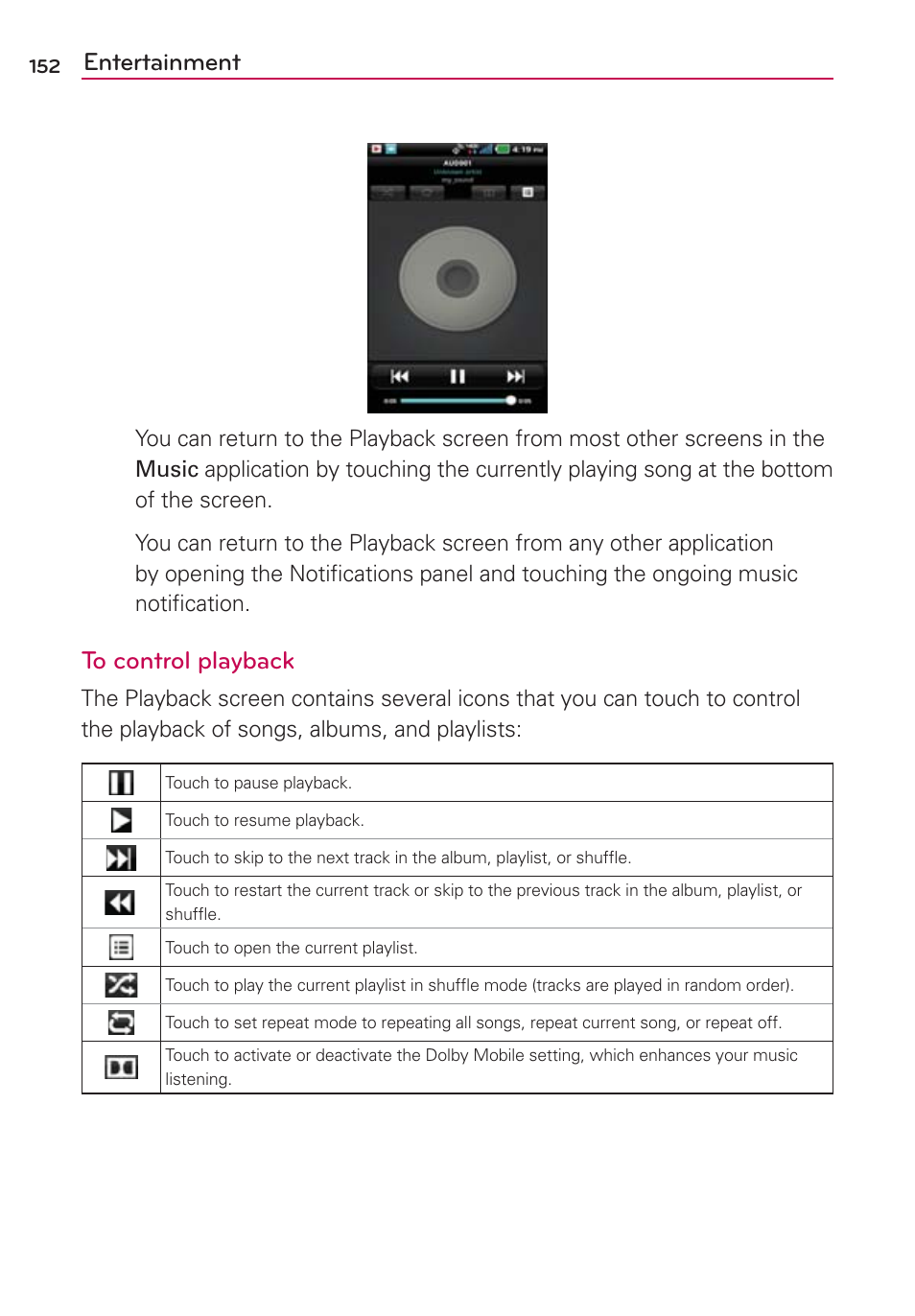 Entertainment | LG VS910 User Manual | Page 154 / 239