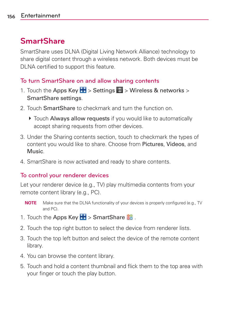 Smartshare | LG VS910 User Manual | Page 158 / 239