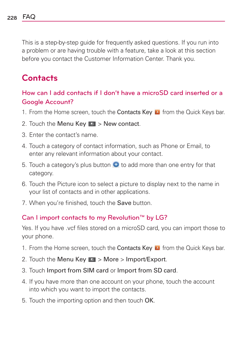 Contacts | LG VS910 User Manual | Page 230 / 239