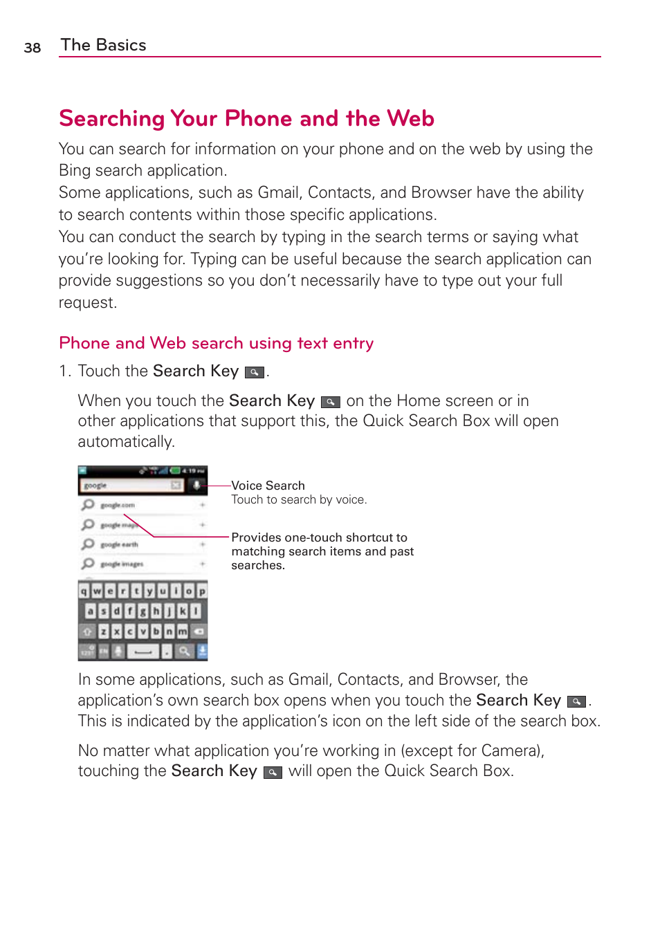 Searching your phone and the web | LG VS910 User Manual | Page 40 / 239