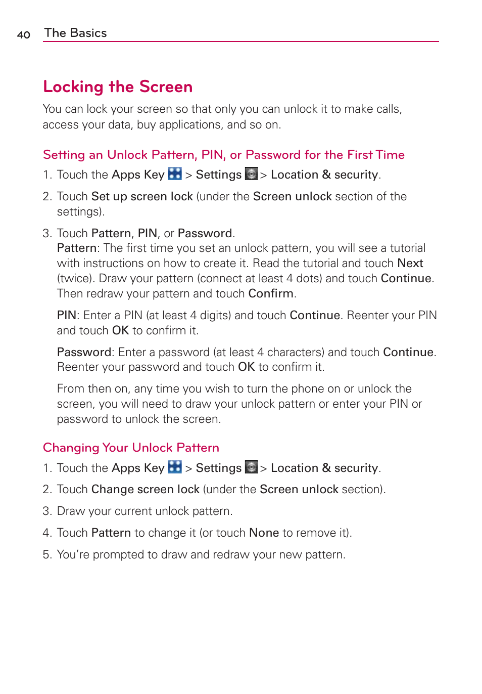 Locking the screen | LG VS910 User Manual | Page 42 / 239