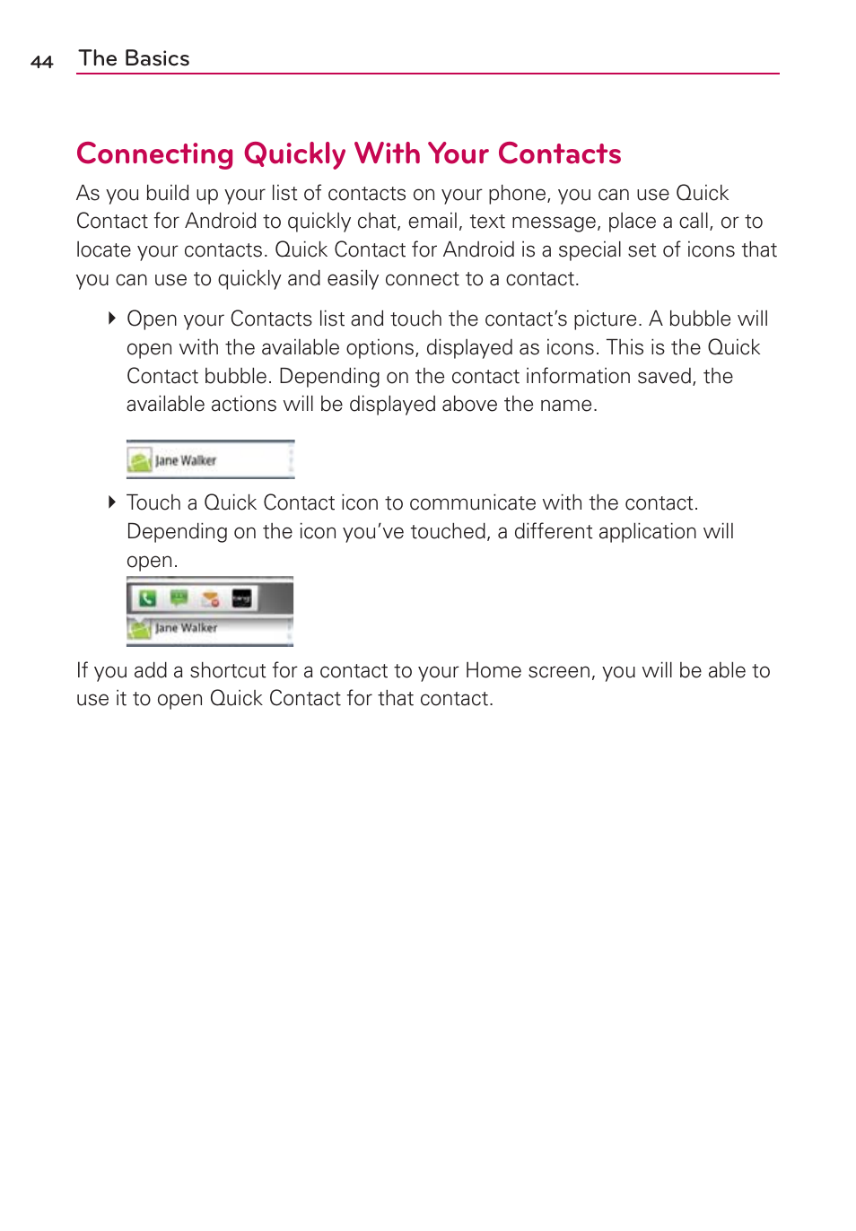 Connecting quickly with your contacts | LG VS910 User Manual | Page 46 / 239