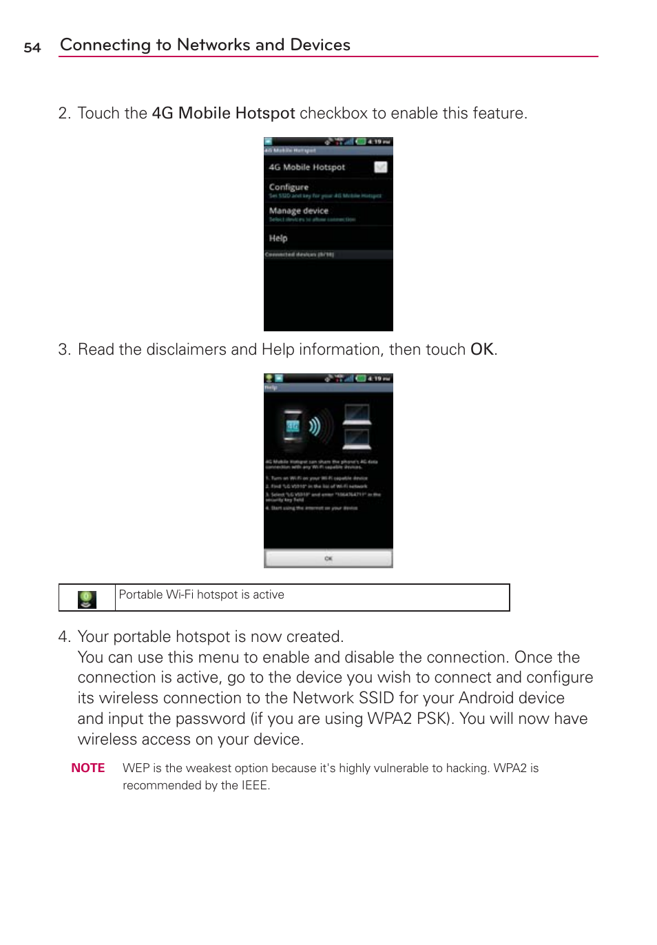 Connecting to networks and devices | LG VS910 User Manual | Page 56 / 239
