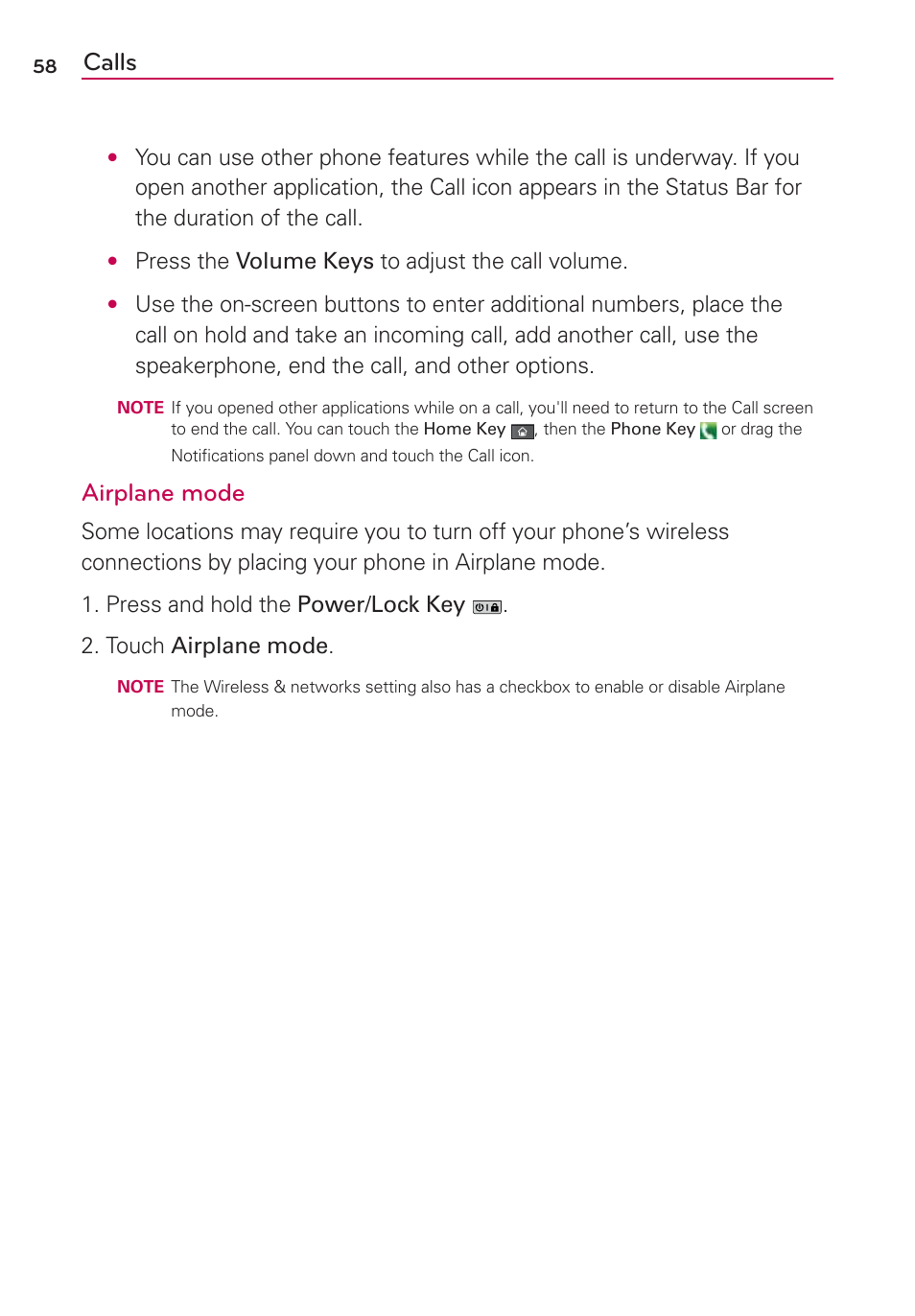 Calls, Airplane mode | LG VS910 User Manual | Page 60 / 239