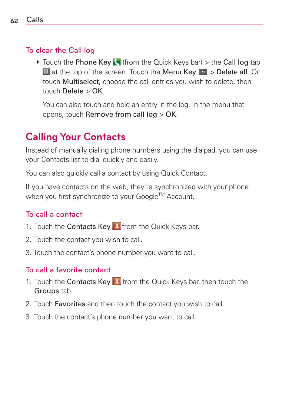 Calling your contacts | LG VS910 User Manual | Page 64 / 239