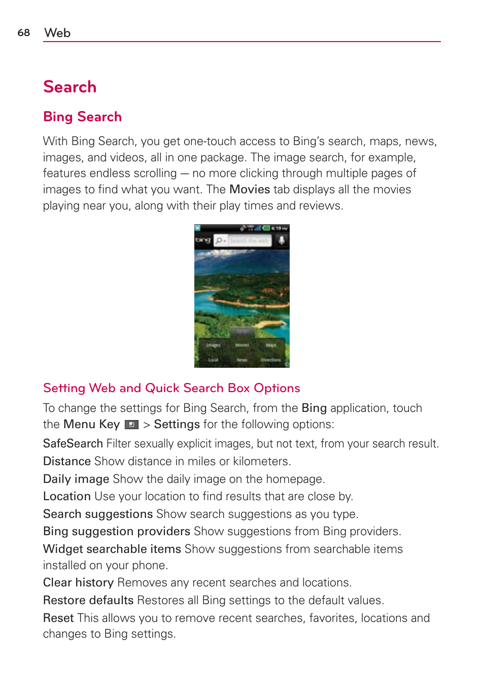 Search, Bing search | LG VS910 User Manual | Page 70 / 239