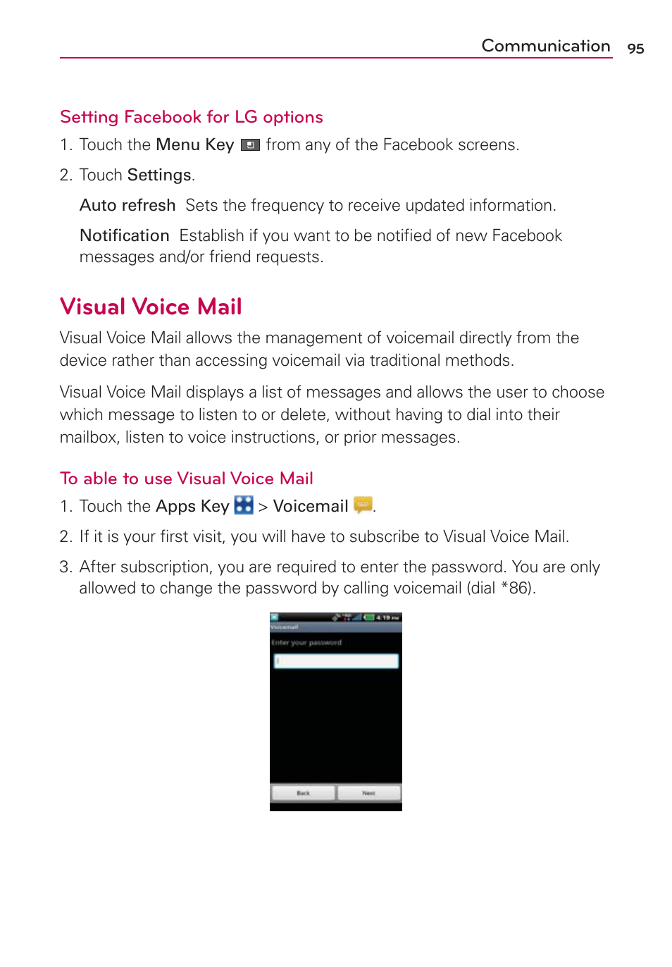 Visual voice mail | LG VS910 User Manual | Page 97 / 239