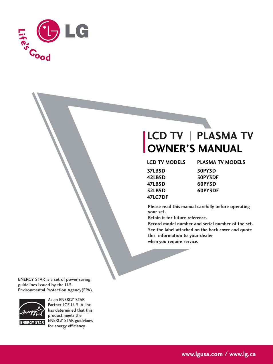 LG 60PY3DF-UJ User Manual | 122 pages