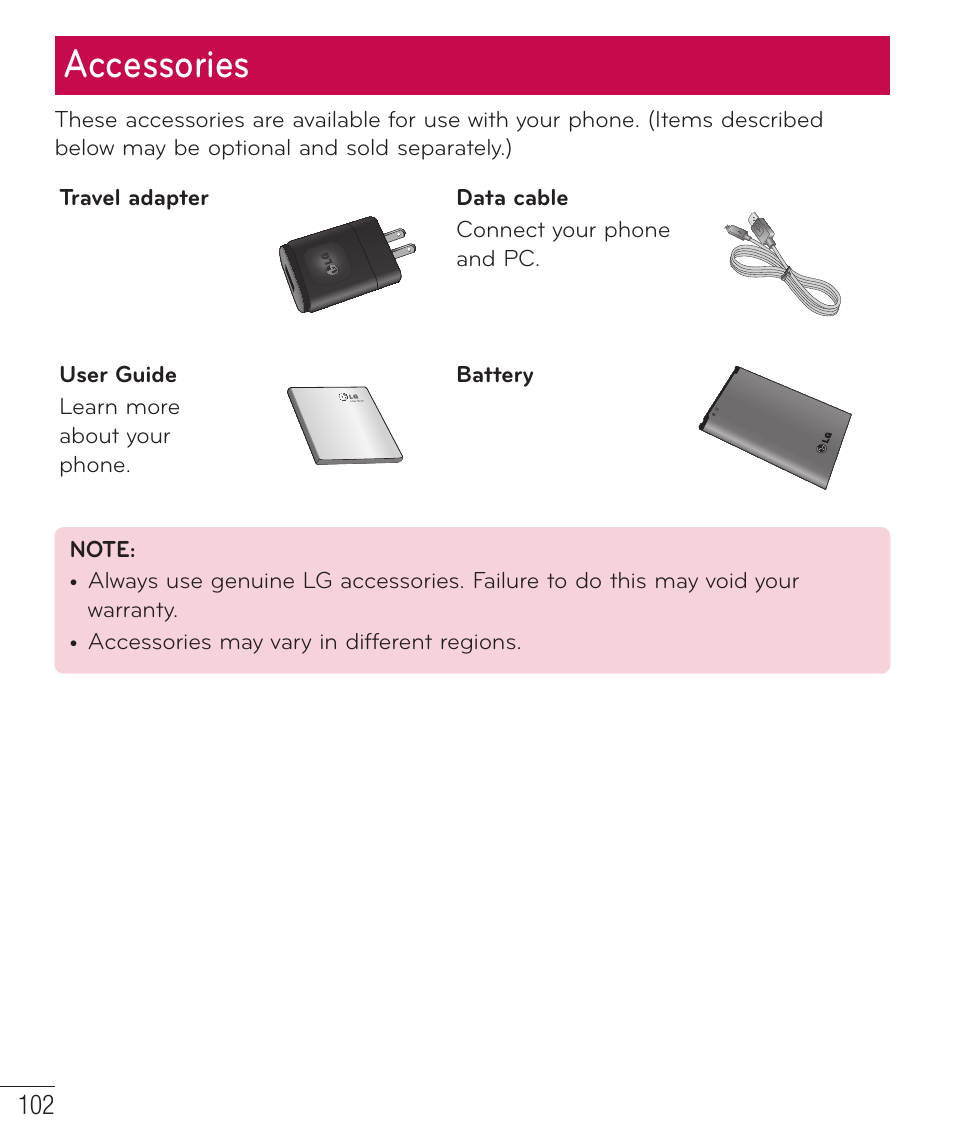 Accessories | LG D500 User Manual | Page 103 / 134