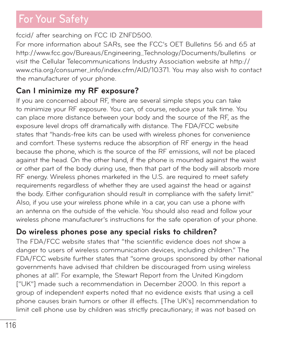 For your safety | LG D500 User Manual | Page 117 / 134