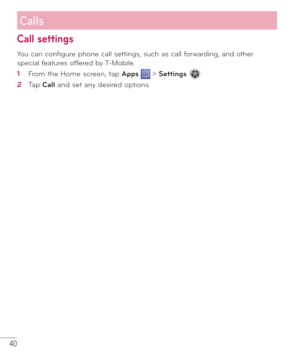 Call settings, Calls | LG D500 User Manual | Page 41 / 134