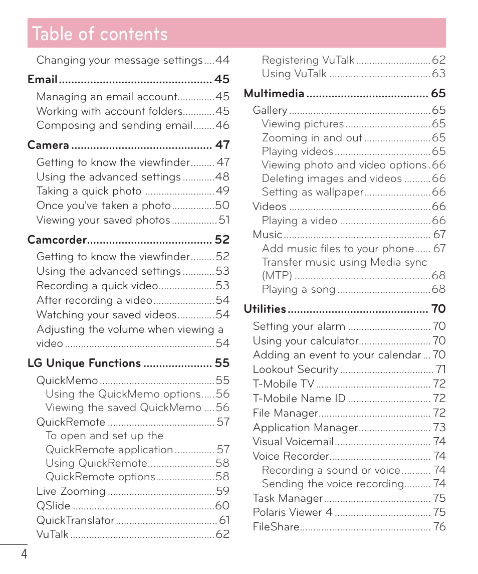 LG D500 User Manual | Page 5 / 134