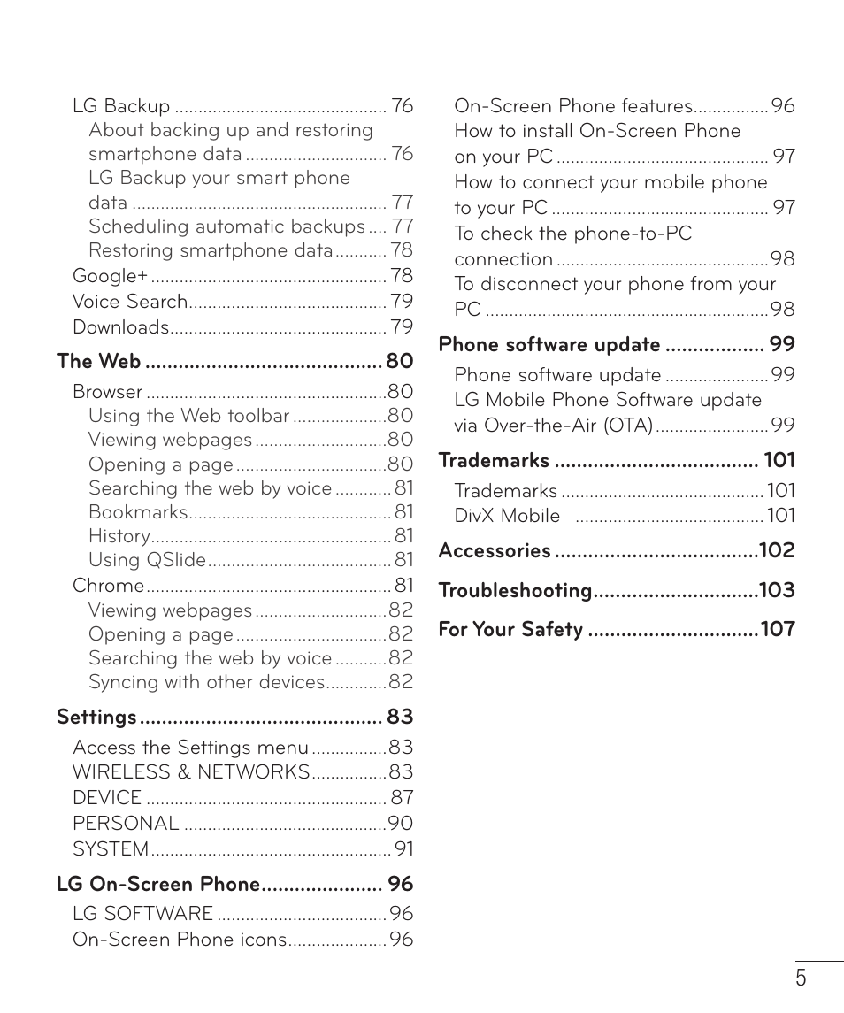 LG D500 User Manual | Page 6 / 134