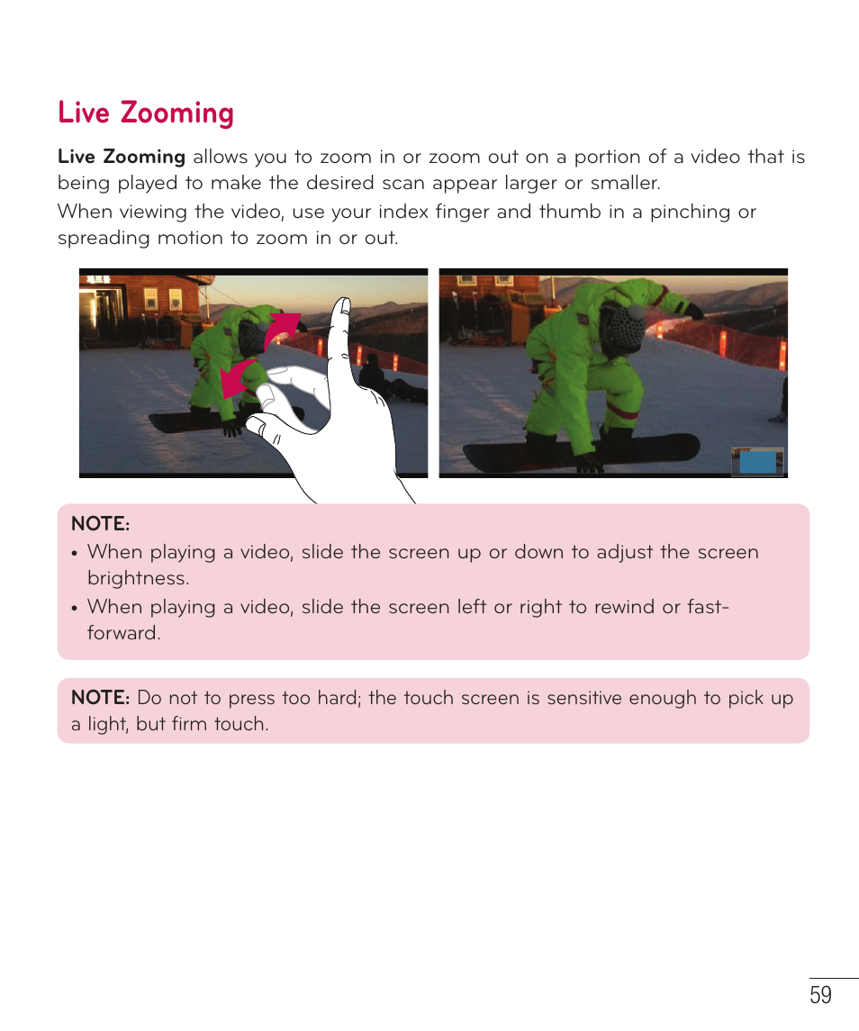 Live zooming | LG D500 User Manual | Page 60 / 134