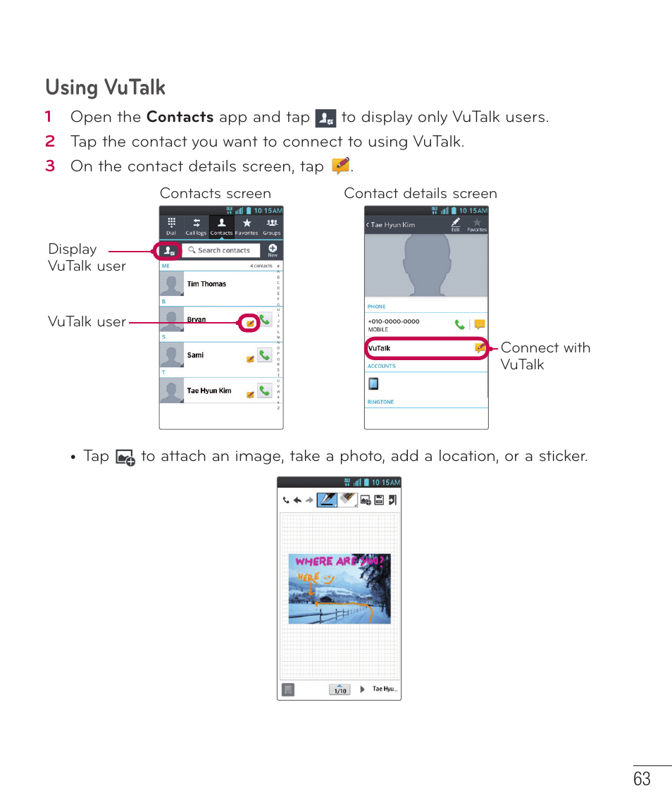 Using vutalk | LG D500 User Manual | Page 64 / 134