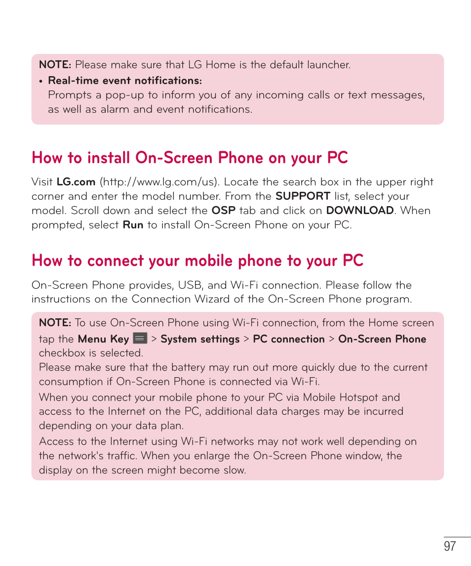 How to install on-screen phone on your pc, How to connect your mobile phone to your pc | LG D500 User Manual | Page 98 / 134