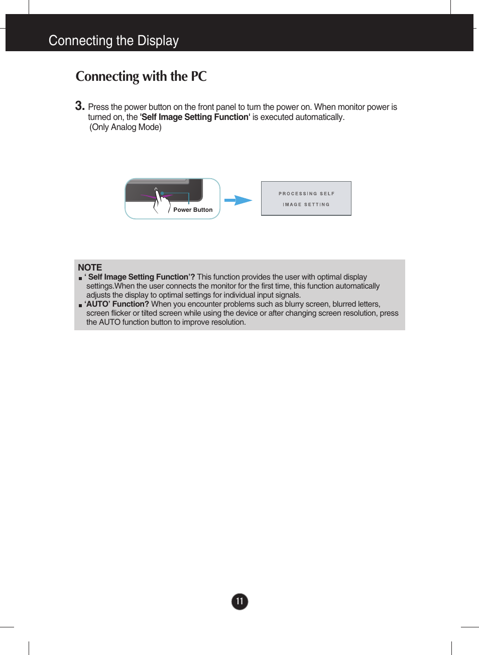 Connecting the display, Connecting with the pc | LG E2250VR-SN User Manual | Page 12 / 36