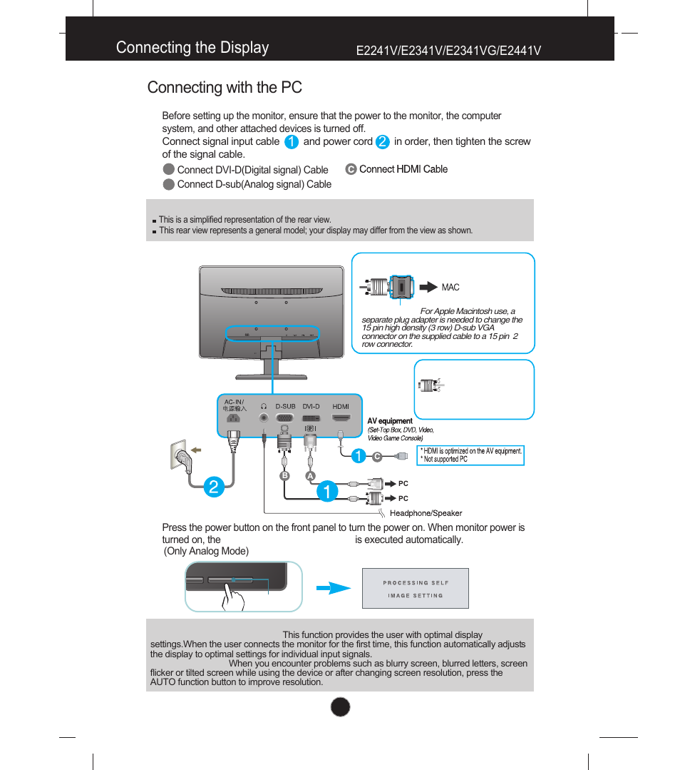 Connecting the display, Connecting with the pc | LG E2341V-BN User Manual | Page 9 / 28