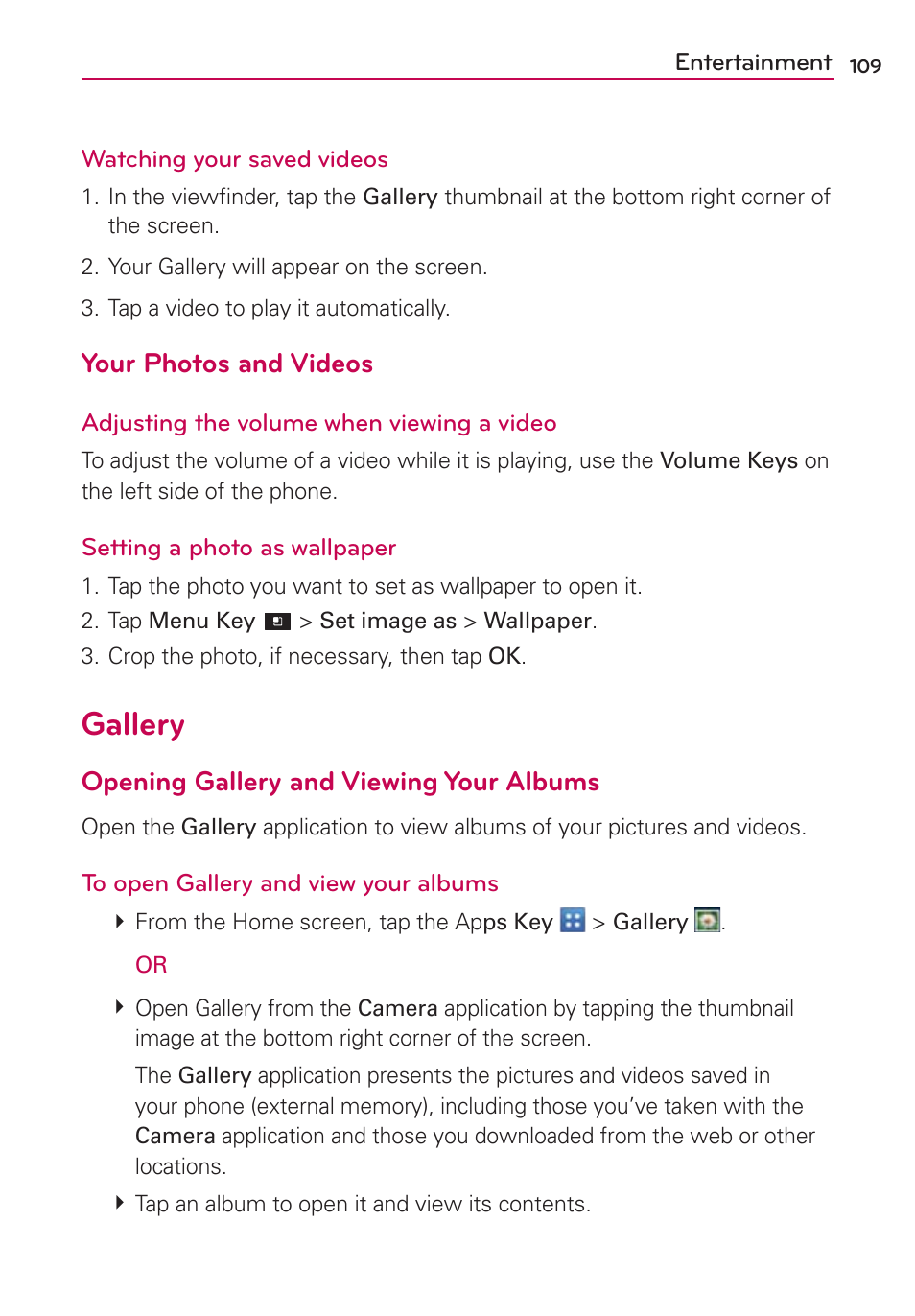 Gallery, Your photos and videos, Opening gallery and viewing your albums | LG LGVS920 User Manual | Page 111 / 192