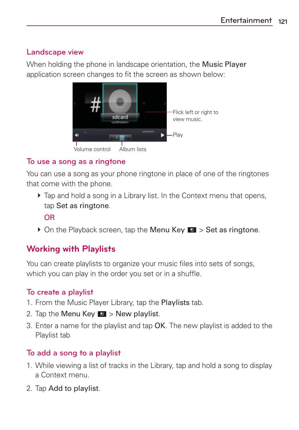 Working with playlists | LG LGVS920 User Manual | Page 123 / 192