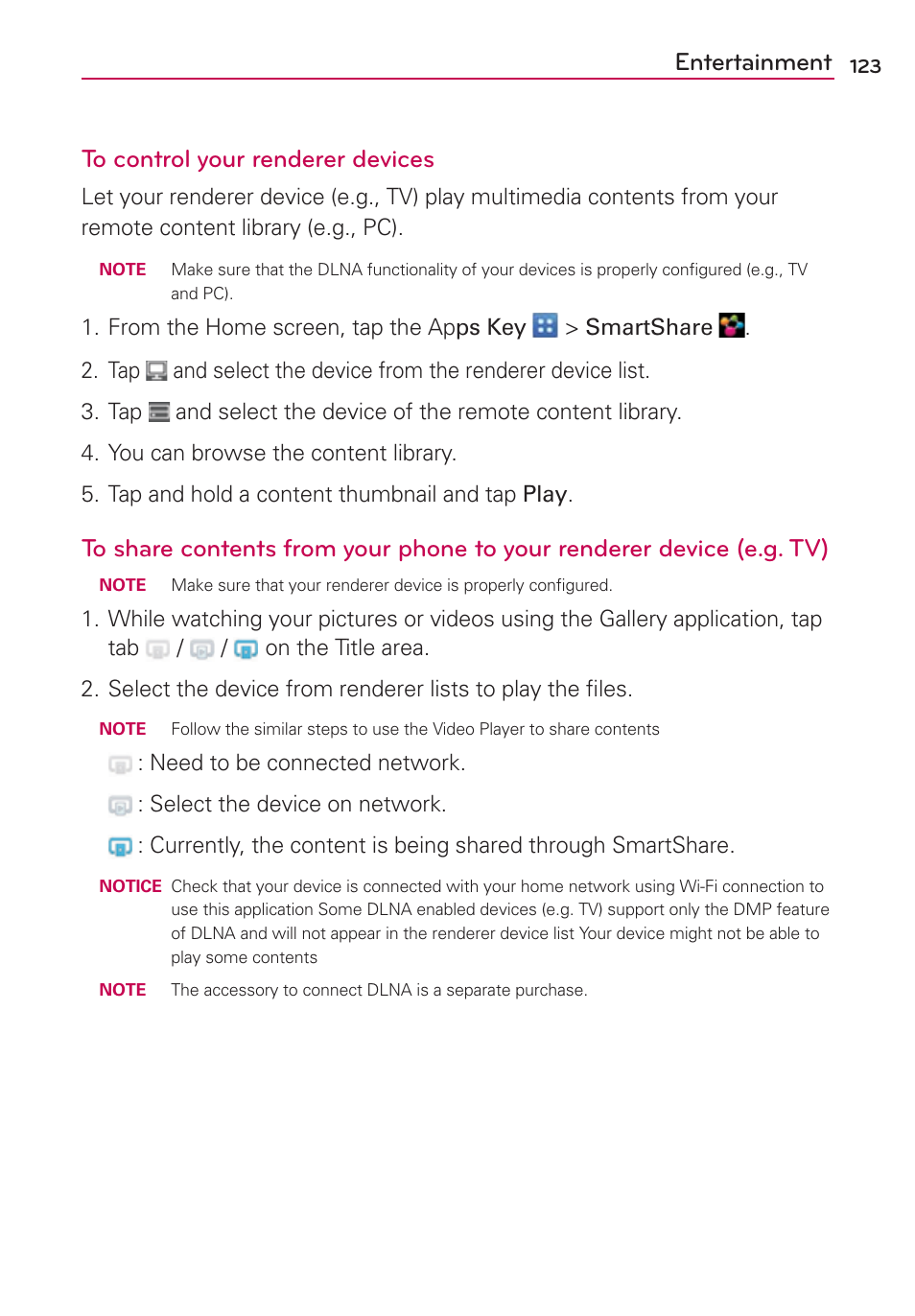 Entertainment to control your renderer devices | LG LGVS920 User Manual | Page 125 / 192