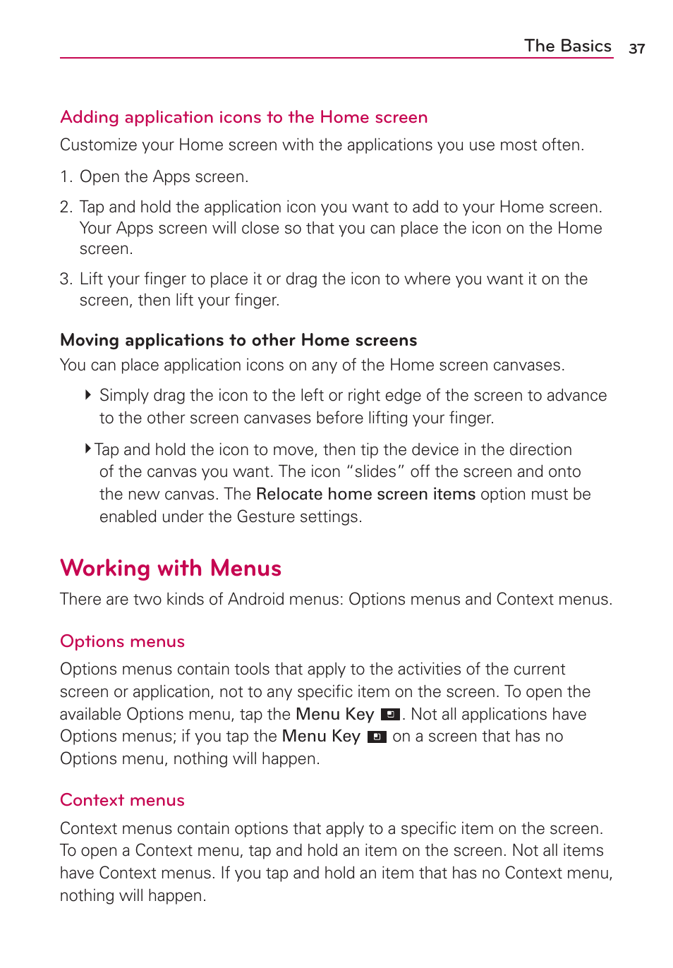 Working with menus | LG LGVS920 User Manual | Page 39 / 192