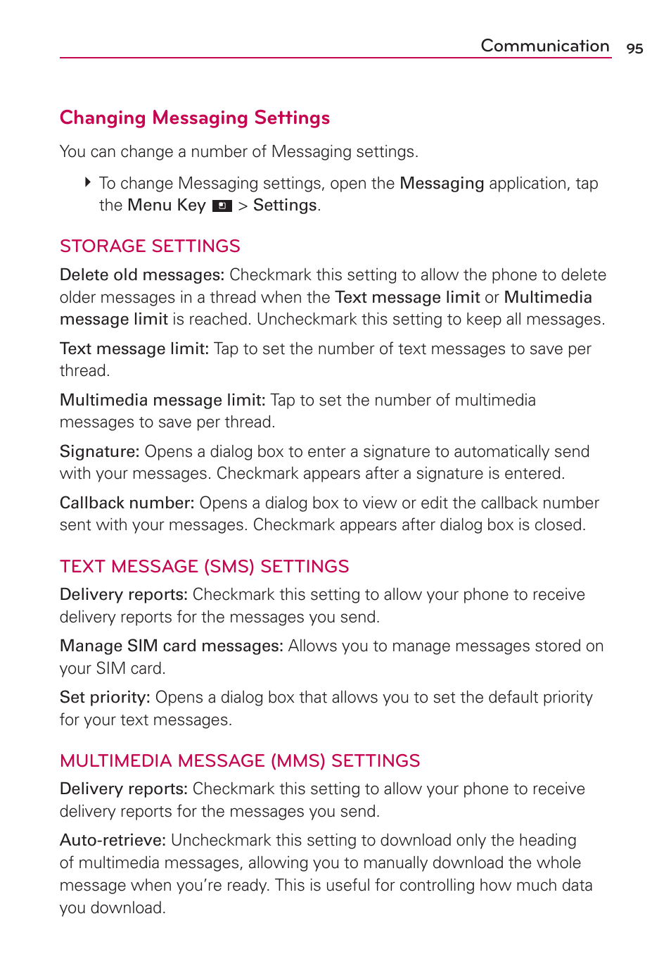 Changing messaging settings | LG LGVS920 User Manual | Page 97 / 192