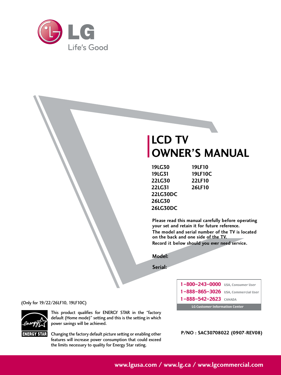 LG 19LG30 User Manual | 116 pages