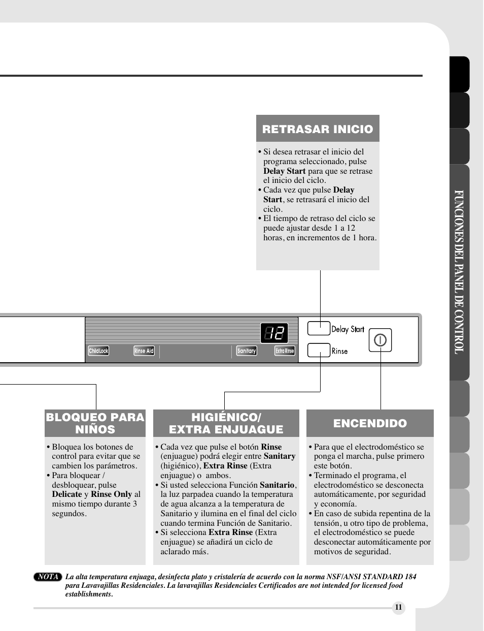 Funciones del panel de control | LG LDF6810ST User Manual | Page 35 / 48