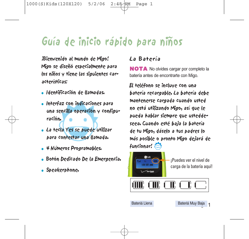 Guía de inicio rápido para niños | LG VX1000 User Manual | Page 13 / 20