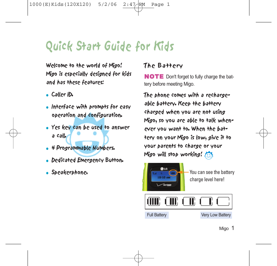 Quick start guide for kids | LG VX1000 User Manual | Page 4 / 20