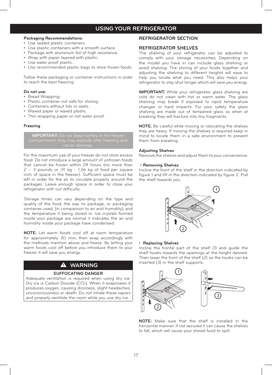 Using your refrigerator, Warning | LG LFC20770SB User Manual | Page 18 / 30