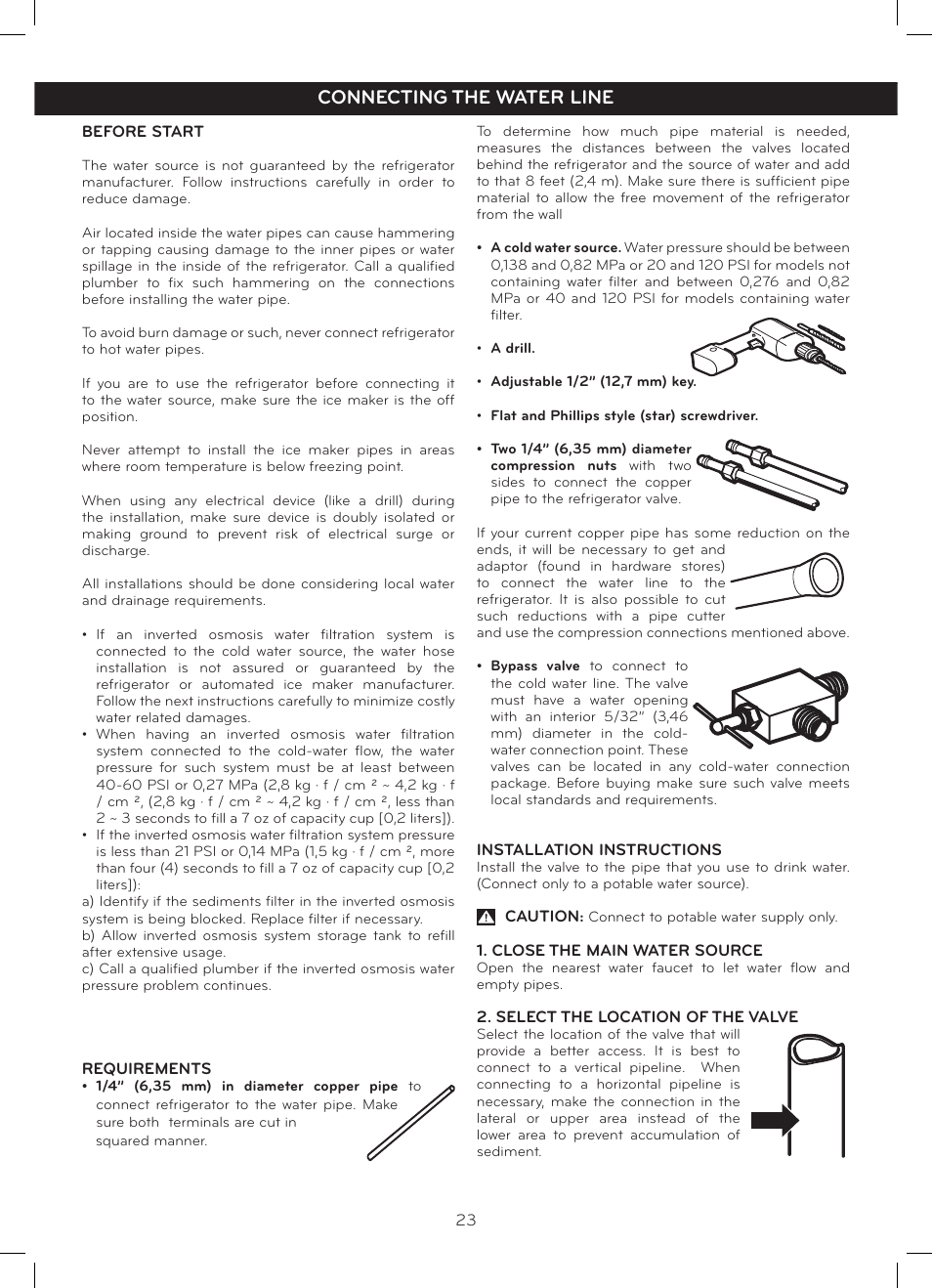 Connecting the water line | LG LFC20770SB User Manual | Page 24 / 30