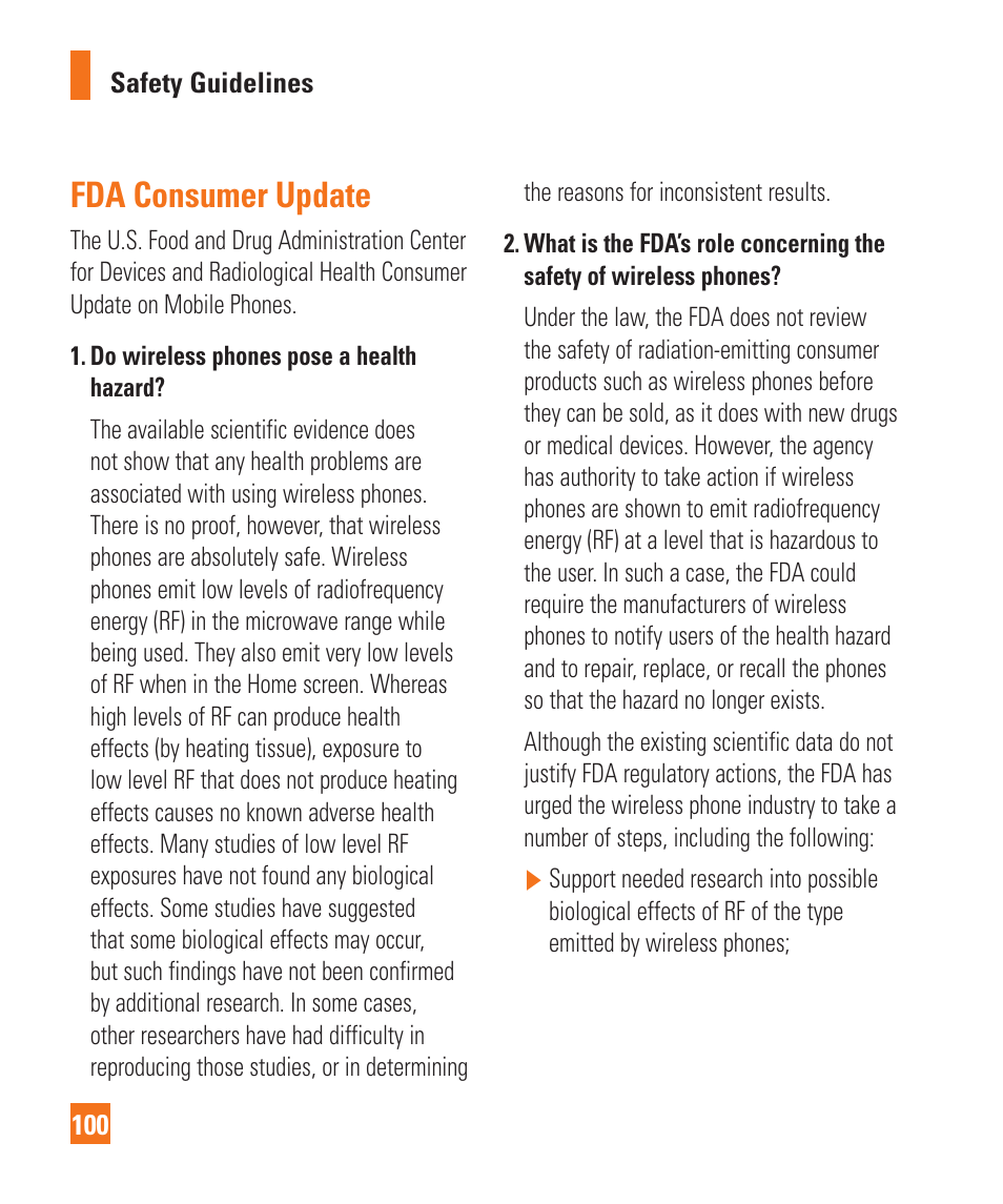 Fda consumer update | LG LGC900 User Manual | Page 104 / 244