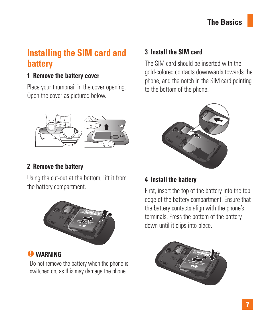 Installing the sim card and battery | LG LGC900 User Manual | Page 11 / 244