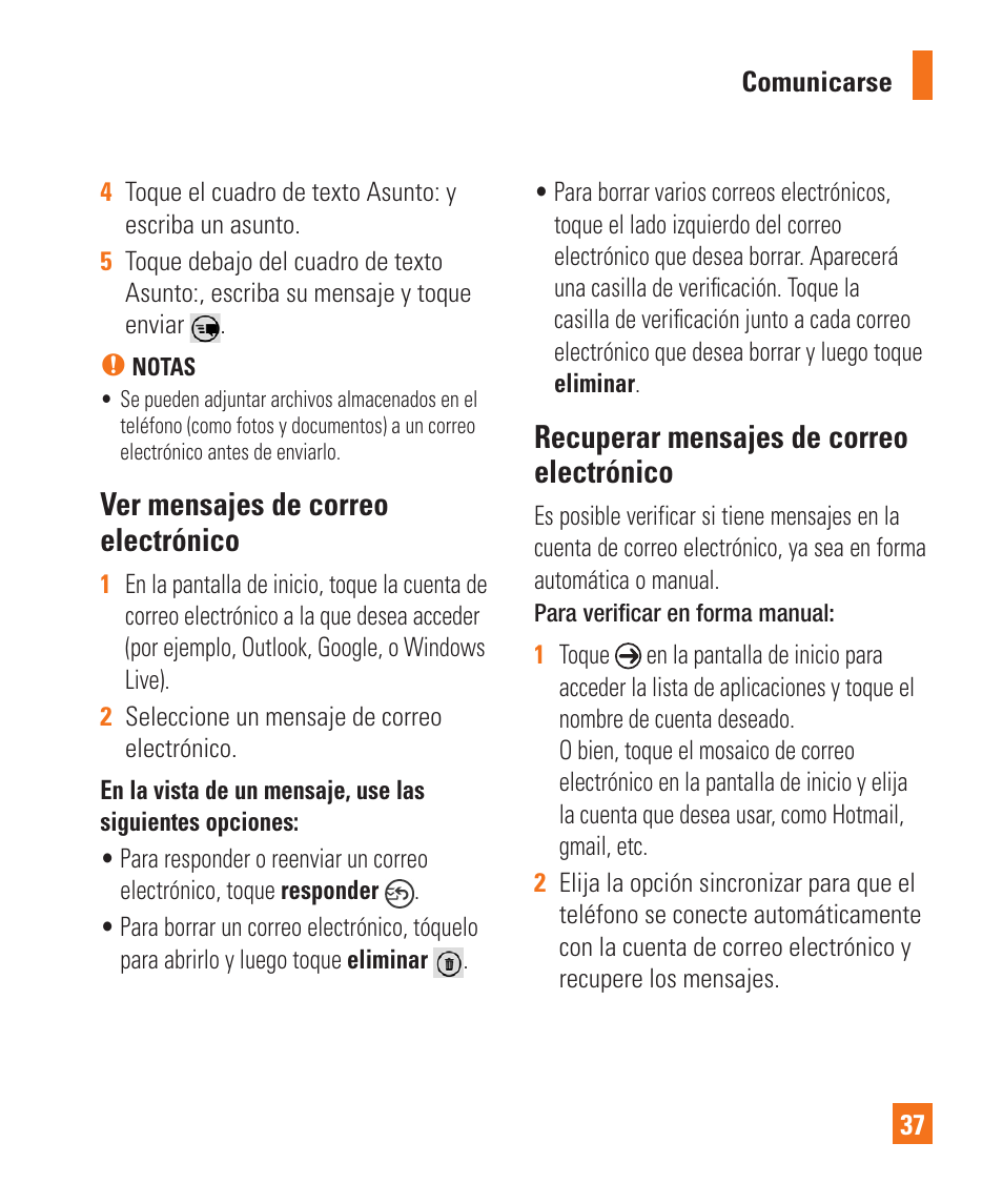 Ver mensajes de correo electrónico, Recuperar mensajes de correo electrónico | LG LGC900 User Manual | Page 155 / 244