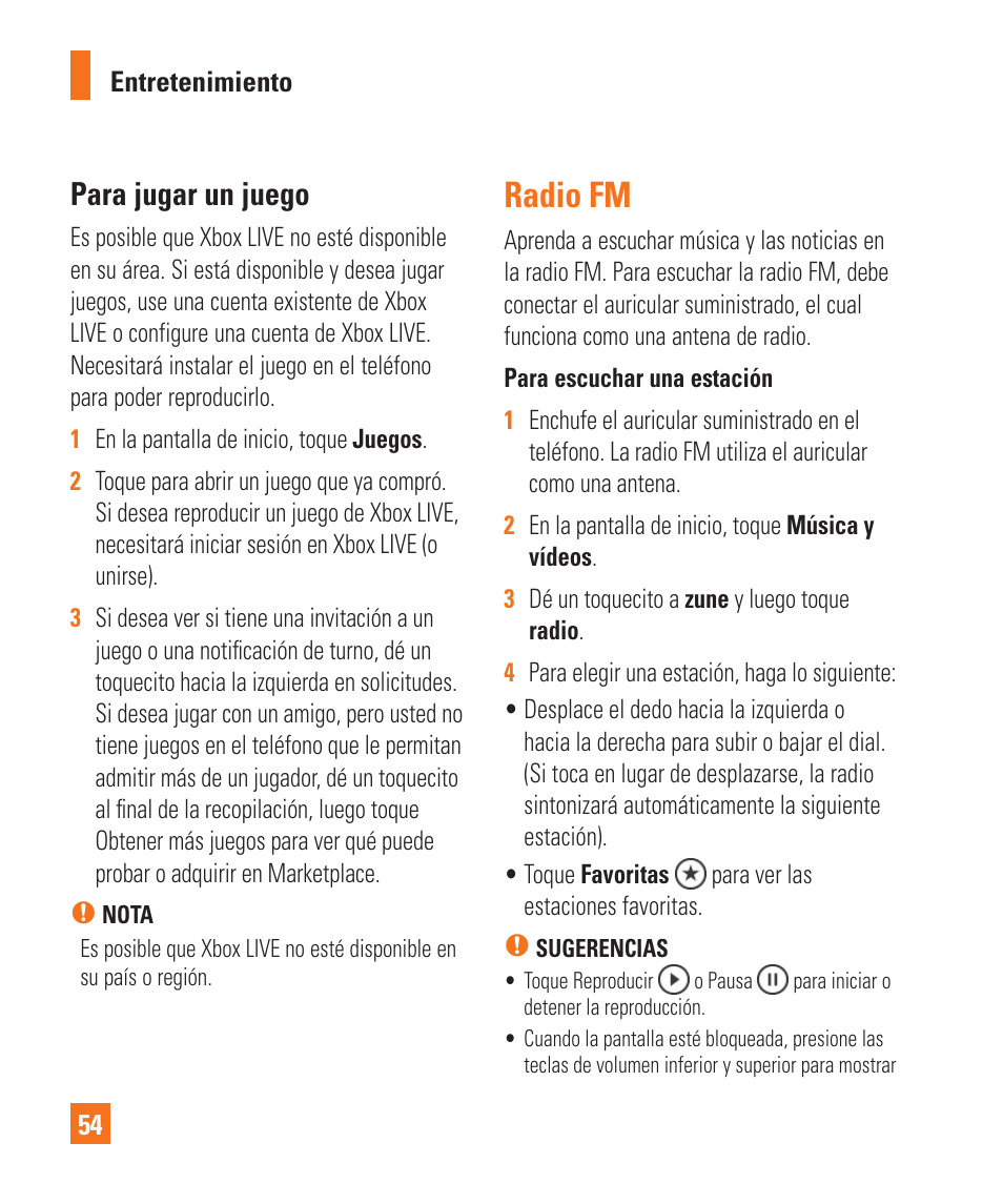 Radio fm, Para jugar un juego | LG LGC900 User Manual | Page 172 / 244