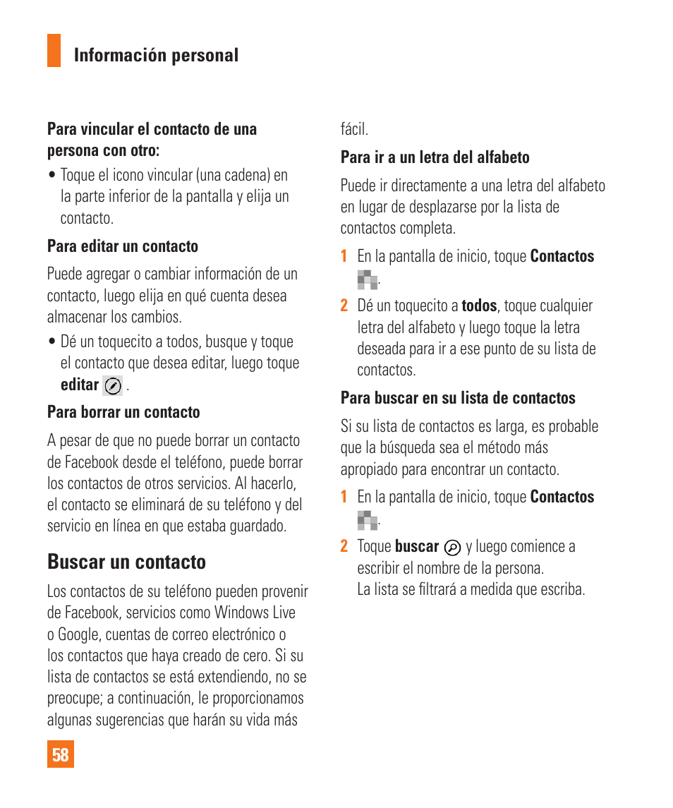 Buscar un contacto | LG LGC900 User Manual | Page 176 / 244