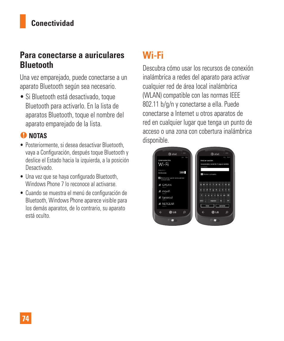 Wi-fi, Para conectarse a auriculares bluetooth | LG LGC900 User Manual | Page 192 / 244